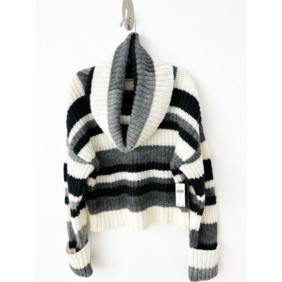 NWT Anthropologie Striped Turtleneck Sweater L Black White Wool-Blend - Picture 5 of 9